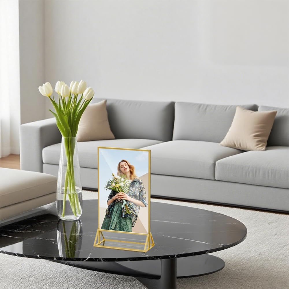 Aufsteller A5 Goldene A5 Schicker Flyerständer Kartenständer Bilderrahmen für Kinderzeichnungen, Tishaufsteller a5Acryl Tishkartenhalter Tischnummern-Aufsteller für Hochzeit Tischdeko (6St)