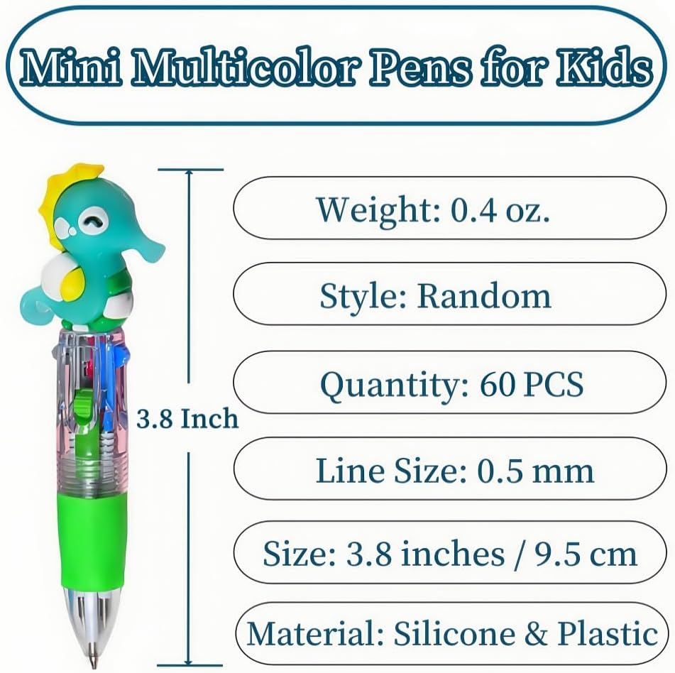 60Pcs Mini Multicolor Pen in One, 4-in-1 Fun Pens, Bulk Pens School Supplies Students Prizes, Ballpoint Pens for School, Office & Home Writing Supplies (Assorted Style)