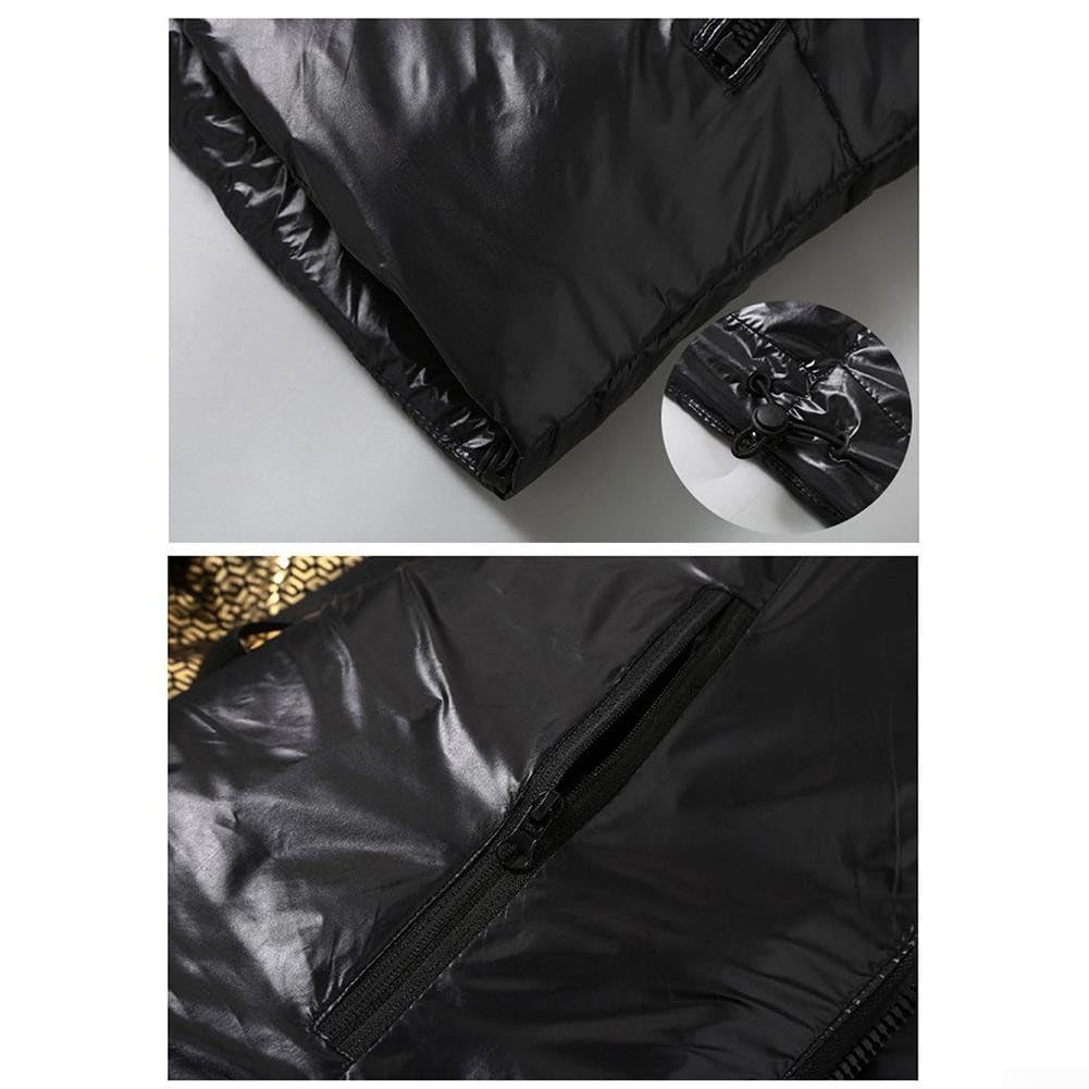 SPORTARC Piumino corto con cappuccio nero oro unisex, spesso caldo cappotto di coppia invernale pane all'aperto, stile piumino uomo donna stesso design