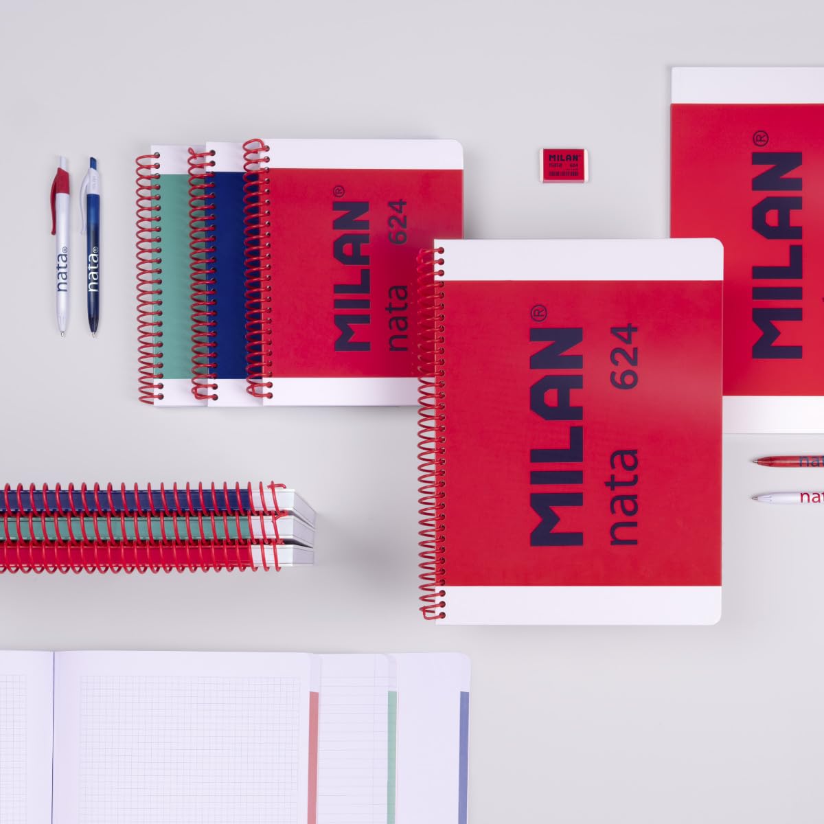 MILAN Nata Collection 624 Since 1918 A5 Hardcover Spiral Notebooks, 7 mm Lined Paper, 80 Sheets of 95 g/m²      Unknown Binding