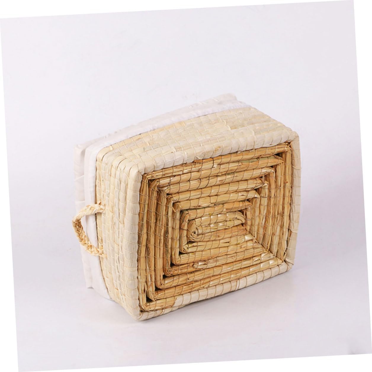 Woven Bread Basket with Lid, 25x30x14cm Straw Bun Basket Food Serving Tray, Egg and Bread Organizer for Kitchen Storage and Dining Table Use