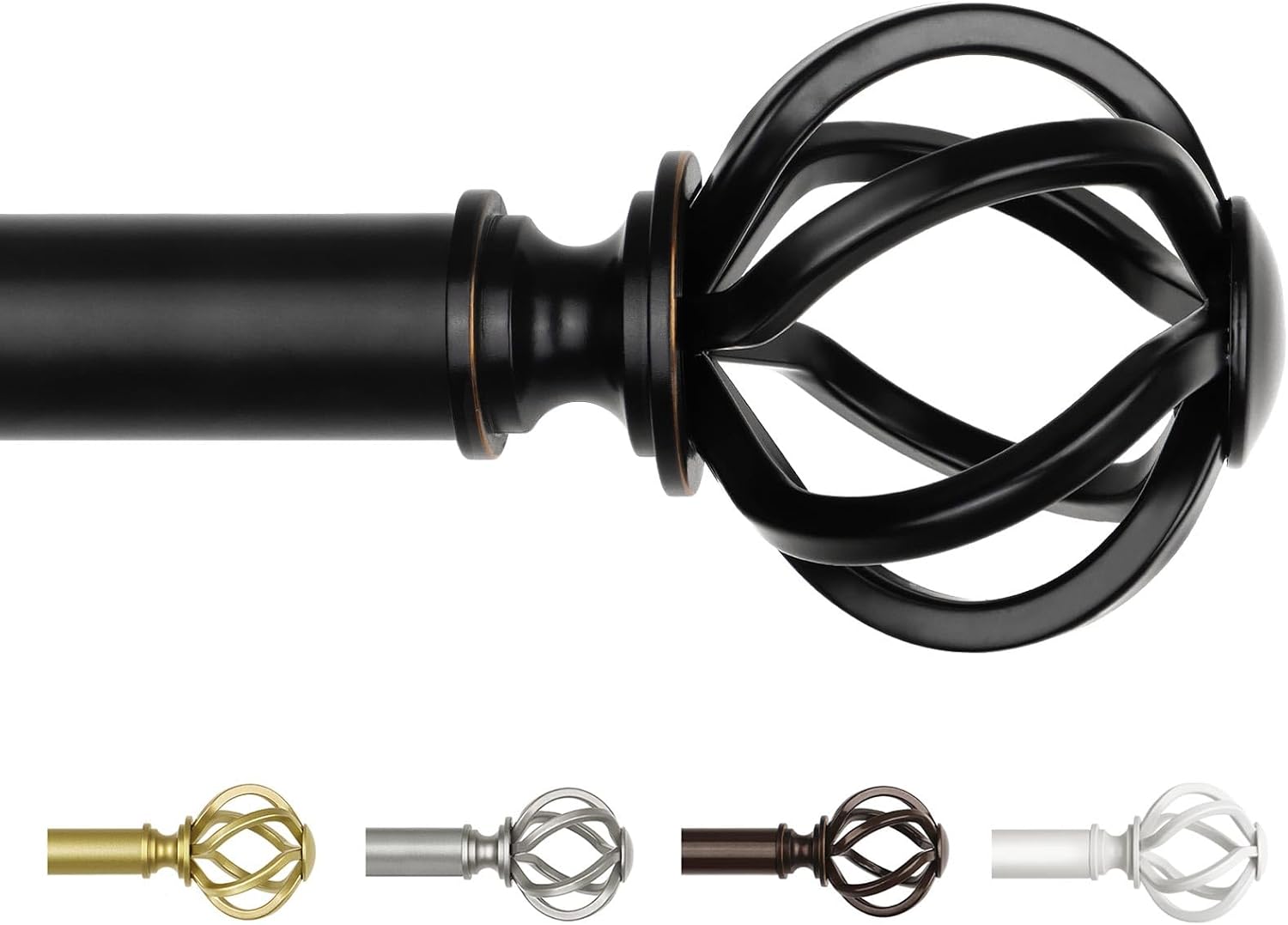 Black Curtain Rods for Windows 72 to 144 Inch, USFOOK 7/8 Inch Heavy Duty Long Curtain Rod, Telescoping Splicing Drapery Rods with Twisted Cage Finials 72-144" Black