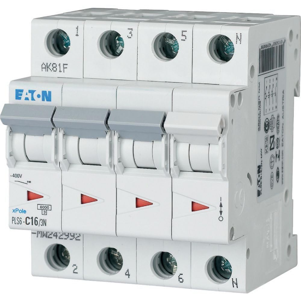 Eaton Moeller PLS6-C16/3N-MW Leitungsschutzschalter 16A 3P+N 3-polig+N C-Charakteristik LS-Schalter Sicherungsautomat MCB (243018)
