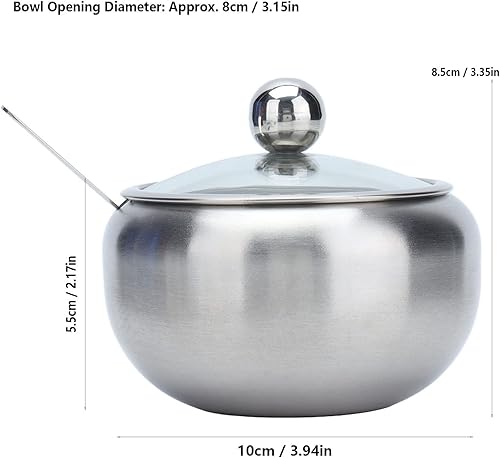 Miniatura 8 de Milltrip Dispensador de azúcar, azucarero de acero inoxidable, tapa transparente, brillante, integrada, cuchara a prueba de óxido, resistencia a la