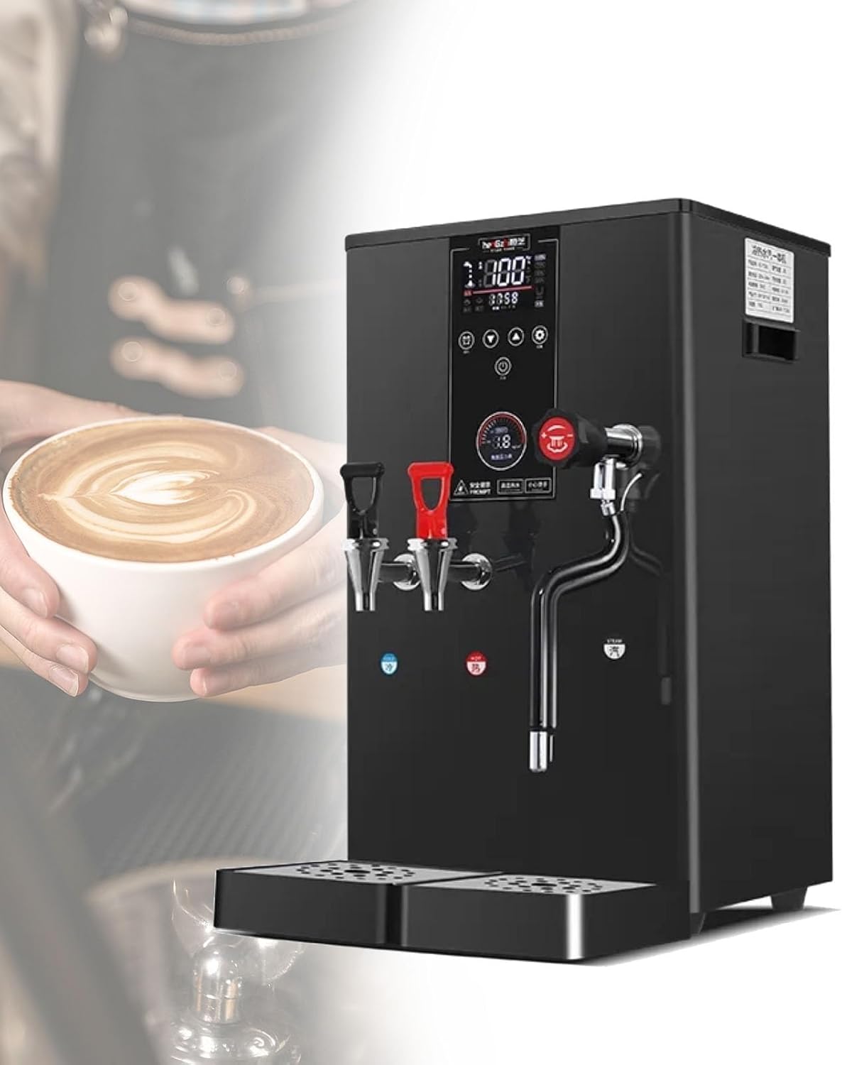 Electric Coffee Frothing Machine Automatic Milk Steamer Commercial Milk Frother,Professional Steam Stainless Steel Milk Bubble Machine for Coffee,220v-Black,220v-Black
