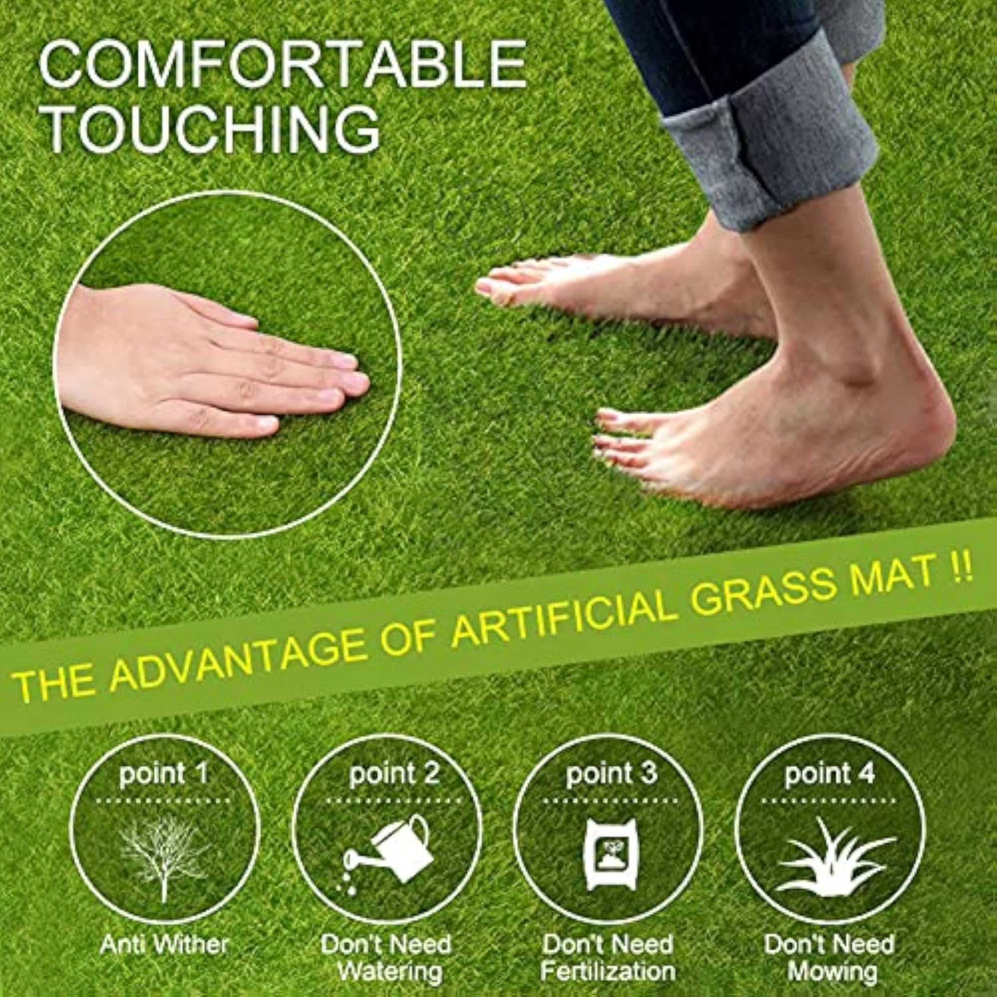 Artificial Grass, Synthetic Washable Lawn Green 30x30cm