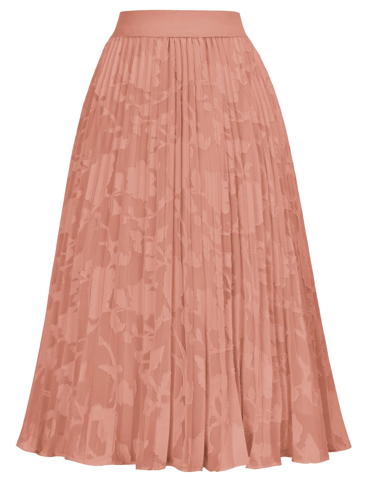 GRACE KARIN Women's Flared Pleated Ruffle Chiffon Skirt Below Knee Floral Lace Pink-Orange S