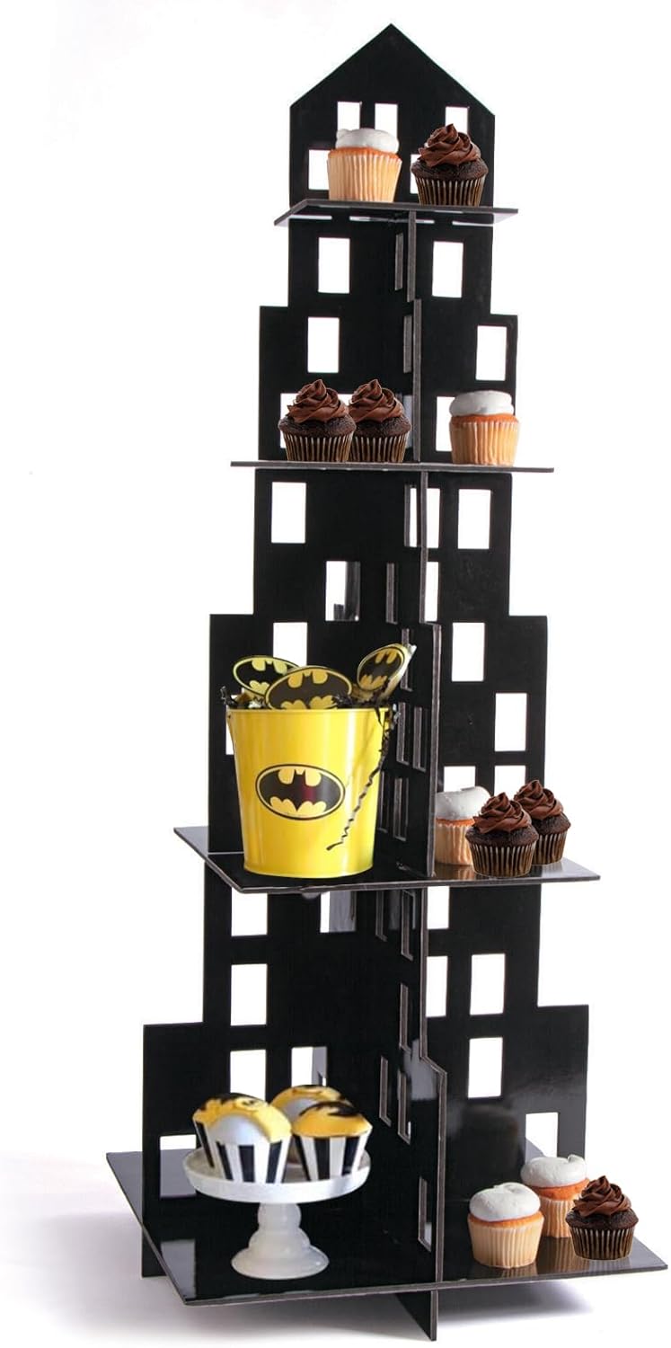 Skyscraper Cupcake Stand (4 Tiers) Superhero Party Supplies - Perfect for Your Superhero, Firefighter, Big City Themed Parties