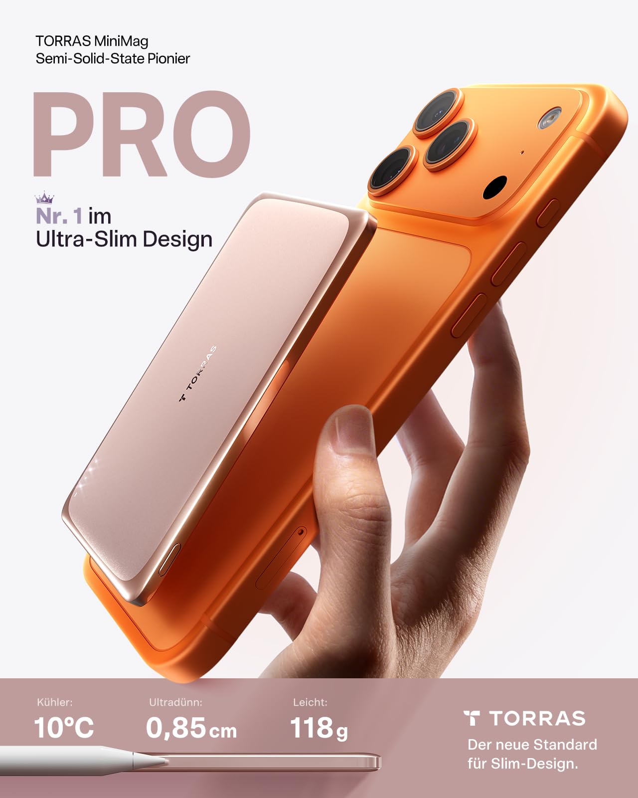 TORRAS MiniMag Pro Powerbank für MagSafe, 5000mAh Magnetische Akku, Rosa | Ultra Slim Semi-Solid-State 20W USB-C Schnellladen Magnetisch Externe Akkupack Portable Klein, für iPhone 17/16/15 & Reise