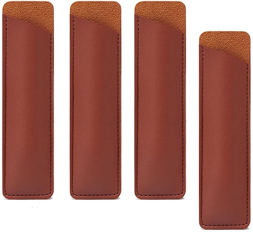 luzen 4Pcs PU Leather Pen Pouch Bag Empty Single Pen Sleeve Storage Case Holder Ballpoint Pen Pencil Gift Packaging Bag Pocket Protector for School Business Office Supplies, Brown