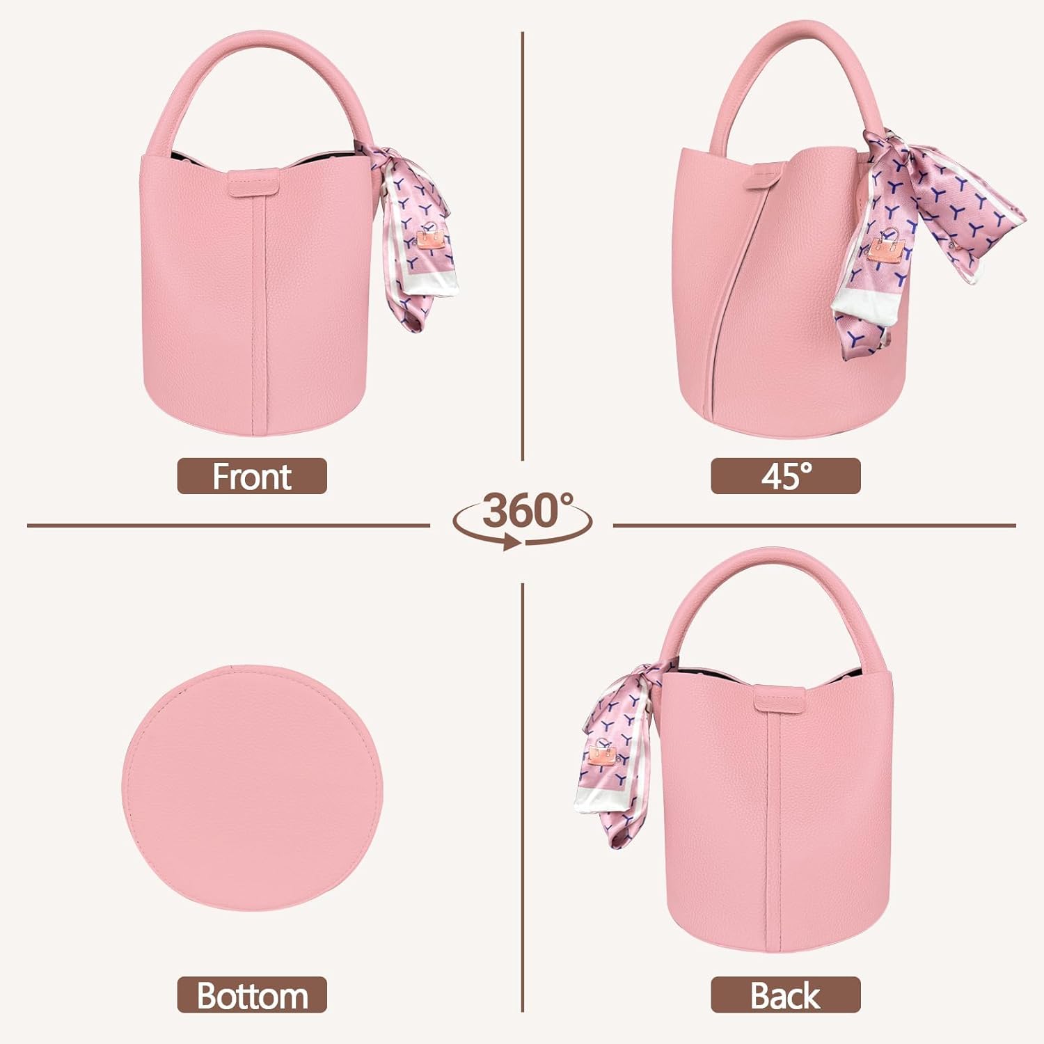 Vegan Leather Bucket Bag for Women Crossbody Bucket Purse with Removable Fashion Bucket Handbag