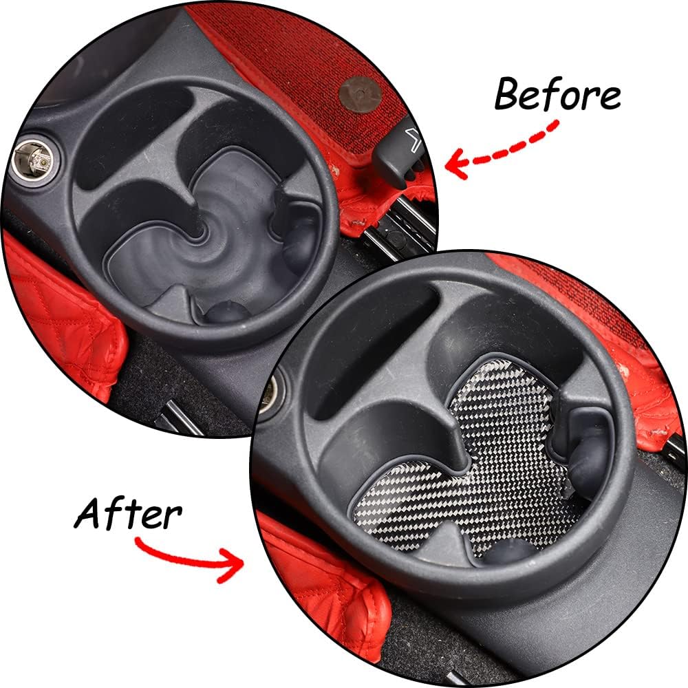 Compatible with Fiat 500 2011 2012 2013 2014 2015 2016 2017 2018 2019 Soft Carbon Fiber Car Interior Accessory Central Control Cup Holder Slot Mat Sticker 1pc (Black Carbon Fiber)