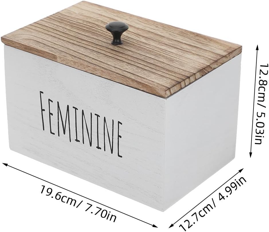 Ciieeo Wooden Tampon and Pad Storage Box with Lid, Elegant Moisture Protection Bathroom Organizer, Lightweight Wood Box for Daily Hygiene Products, for Travel and Toilet Use image 2