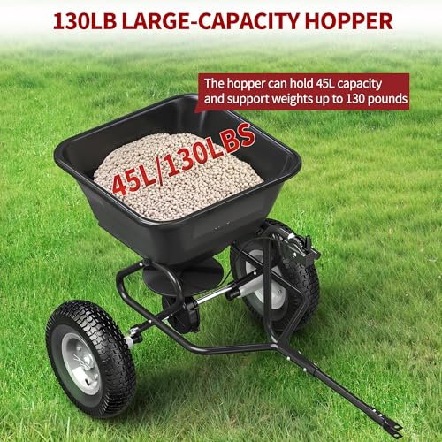 YITAMOTOR Tow Behind Lawn & Garden Broadcast Spreader for Seed Holds up to 130 lbs with 13" Pneumatic Tires and Adjustable Flow Control Lever,for Fertilizer, Grass Seed, Salt, Ice Melt, Lawn - Image 4
