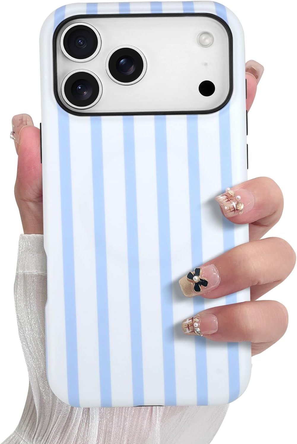 SOKAD Magnetic Vertical Stripes Phone Case for iPhone 17 Pro Max, Cute Light Blue Striped Line Pattern Compatible with Magsafe Matte Protective Case Cover with Screen Protector for Girls Women