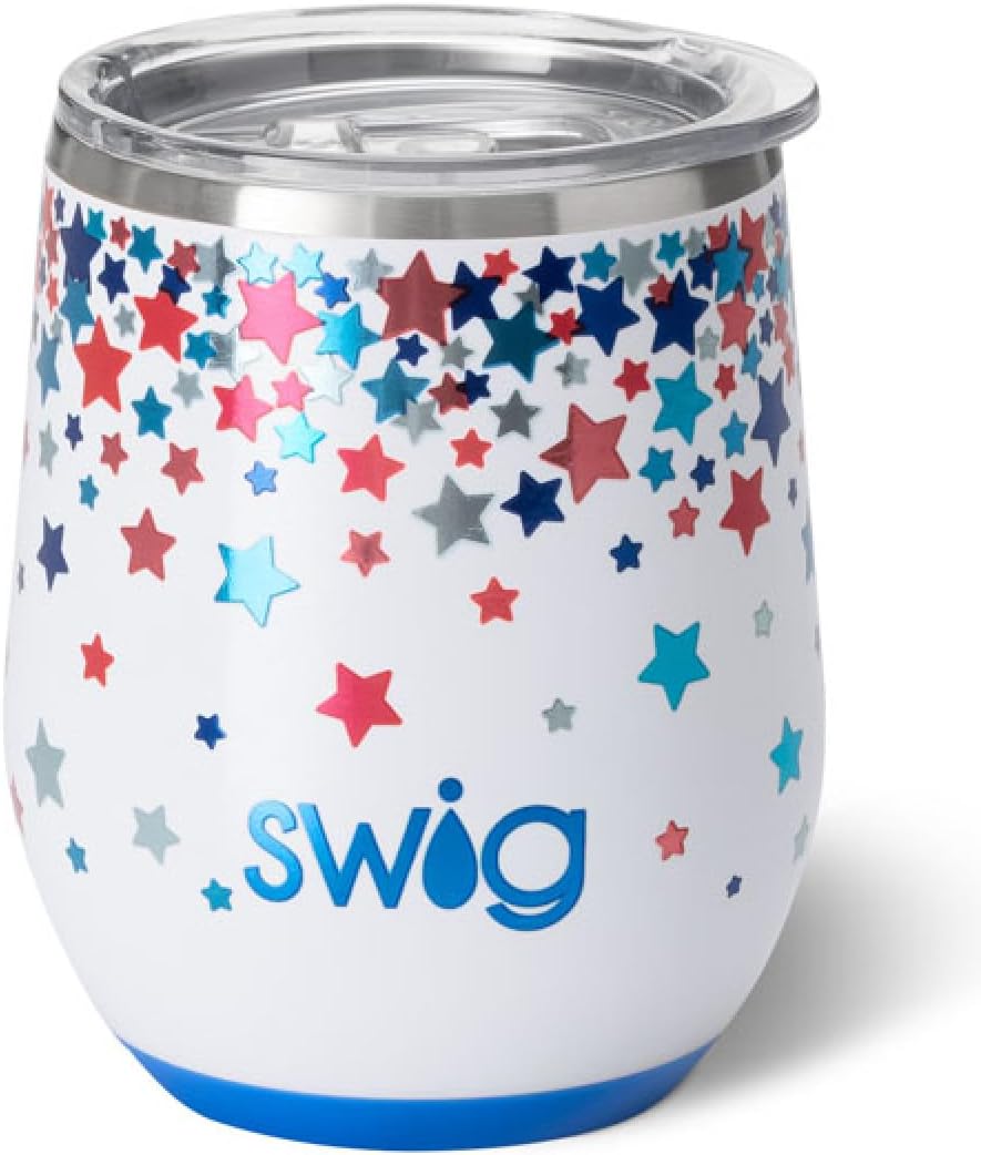 Swig Life 12oz Wine Tumbler with Lid, Stainless Steel, Dishwasher Safe, Portable, Triple Insulated Wine Tumbler (Star Spangled)