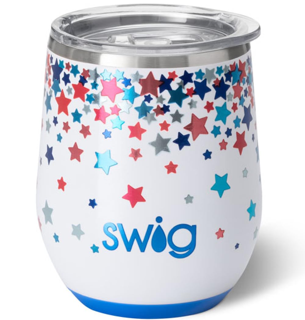 Swig Life 12oz Wine Tumbler with Lid, Stainless Steel, Dishwasher Safe, Portable, Triple Insulated Wine Tumbler (Star Spangled)