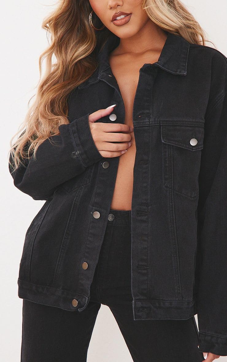 DvaeMalligo Women's Oversized Denim Jacket Casual Long Sleeve Button Down Distressed Trucker Jean Jackets with Pockets - Image 5