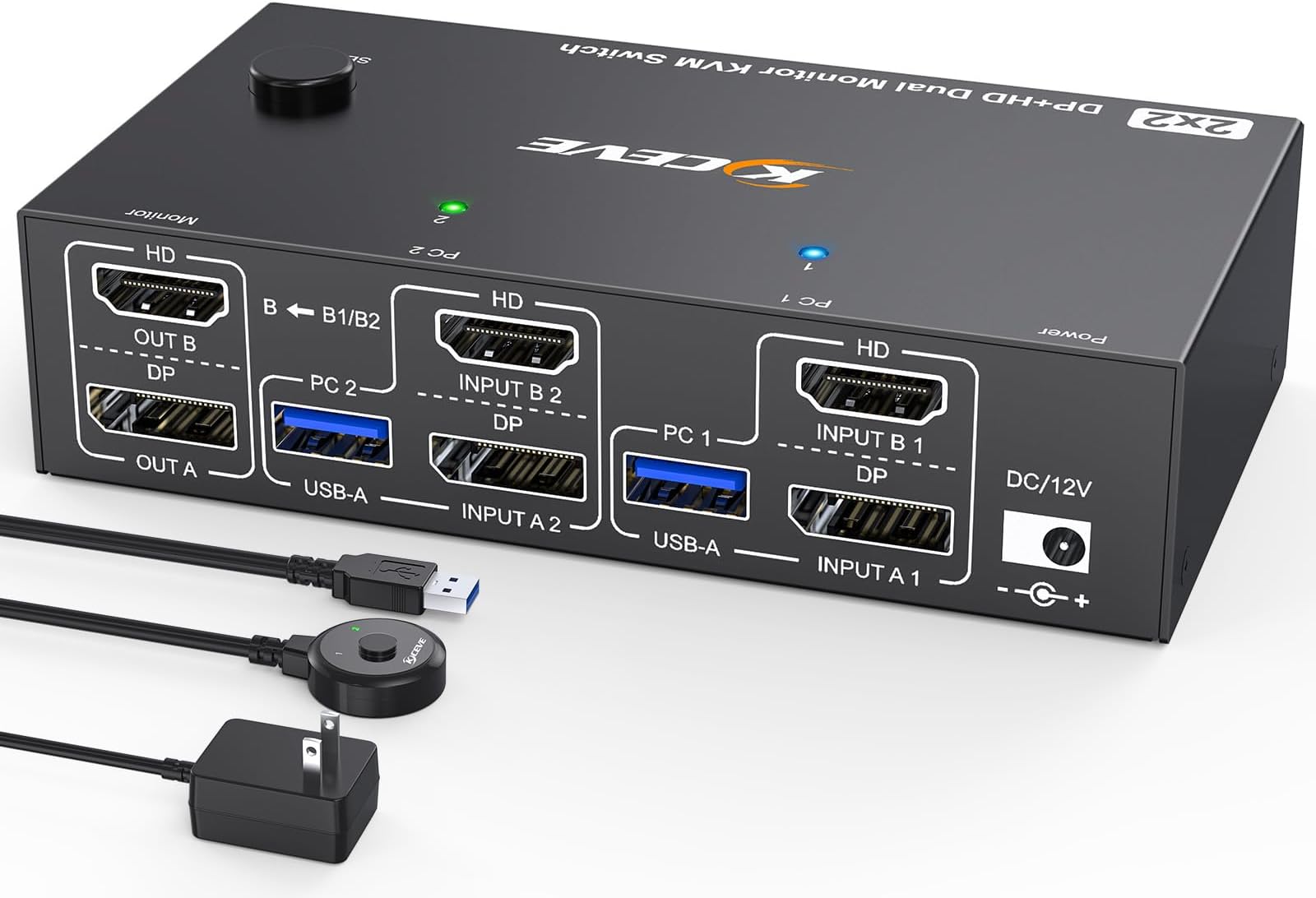 4K@144Hz KVM Switch 2 Monitors 2 Computers 8K@60Hz, MLEEDA HDMI and Displayport Dual Monitor KVM Switch with 4 USB 3.0 Port for Keyboard Mouse Printer,Wired Remote,Power Adapter and USB Cable Included