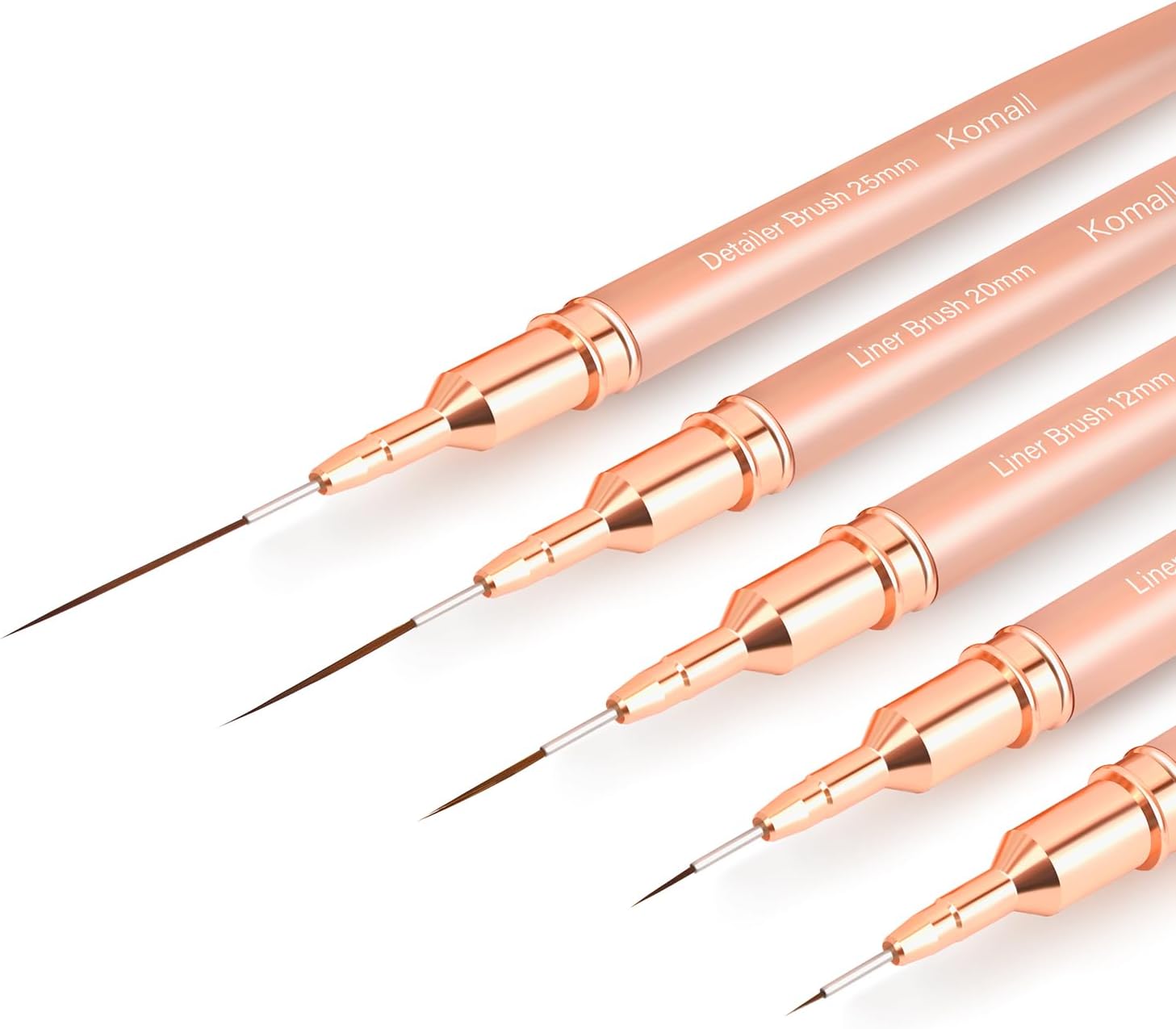 Komall Metallic Nail Art Brushes, 5Pcs Liner Brushes for Nails, Gold