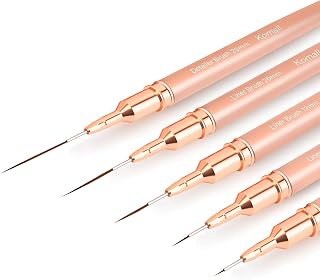 Metallic Nail Art Brushes, 5Pcs Liner Brush Set, UV Gel Polish Painting Art Design Pen for Long Lines, Thin Details, Fine Drawing Sizes 4/8/12/20/25mm(Champagne Gold)