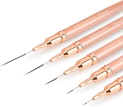 Metallic Nail Art Brushes, 5Pcs Liner Brush Set, UV Gel Polish Painting Art Design Pen for Long Lines, Thin Details, Fine Drawing Sizes 4/8/12/20/25mm(Champagne Gold)