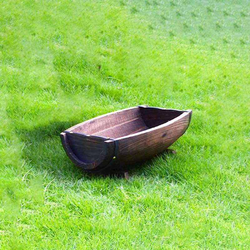 HANABASS Half Barrel Planters Rustic Wine Barrel Boat Shelf Tall Planters Wood Flower Pot Fall Porch Decor Half Planting Pots for Outdoor Plants Wooden Coffee