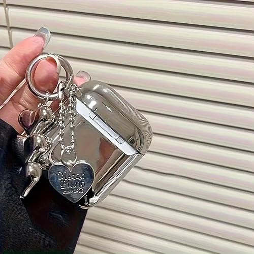 Miniatura 6 de Funda compatible con AirPods 2, TPU suave con kit de limpieza, bonito colgante de hebilla plateada a la moda, diseño estético, a prueba de golpes,