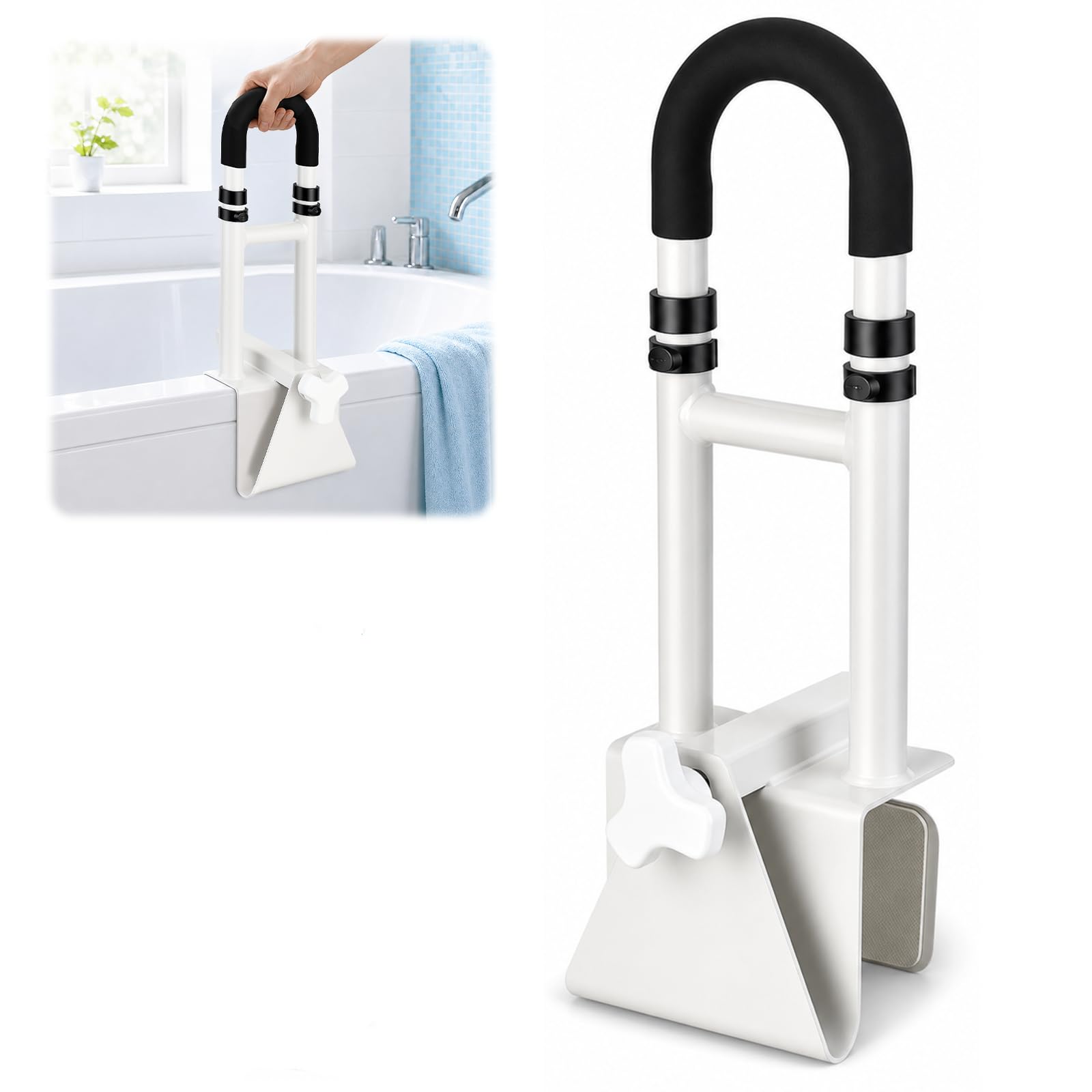 Barre D'appui Baignoire Réglable, Hauteur 47-52cm, Rembourrée Antidérapante
