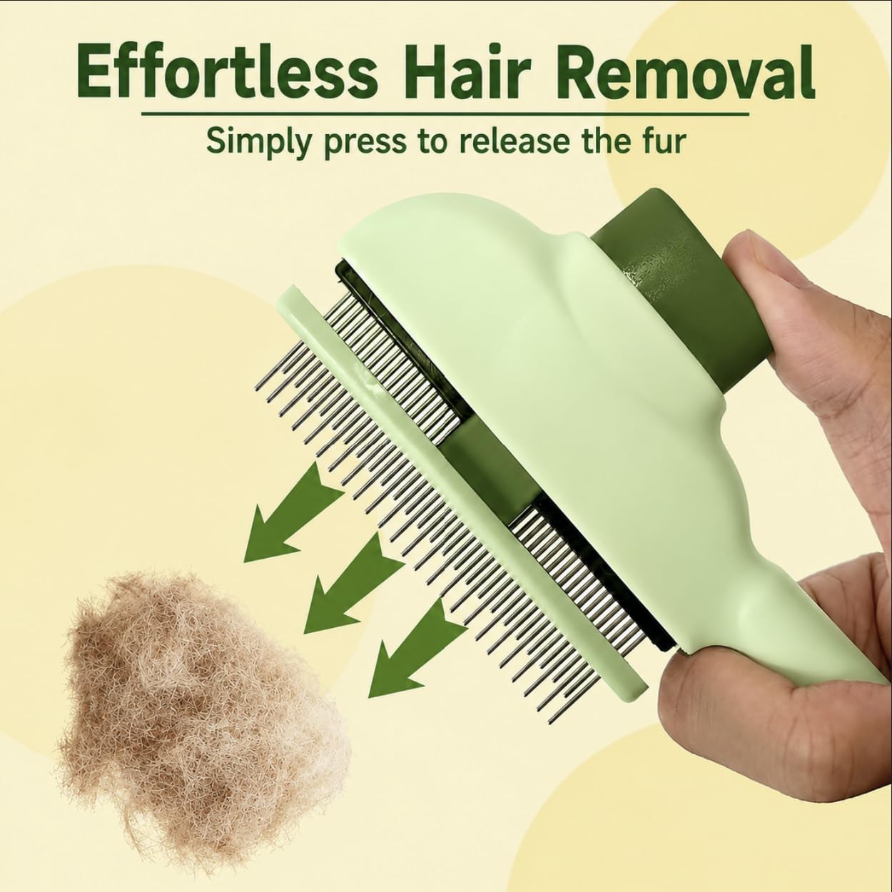 Self Cleaning Pet Grooming Brush for Dogs & Cates, One-Click Deshedding Brush for Long & Short Hair, Removes Loose Fur, Stainless Steel Pins, Easy Grip Handle, Green And Yellow