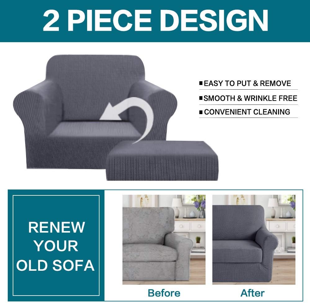 Turquoize Sofa Cover 2 Piece Chair Covers for Living Room Armchair Covers Slipcovers Couch Covers Furniture Protector for Chairs(Base Cover Plus Cushion Cover), Non Slip Soft Jacquard, Grey : Home & Kitchen