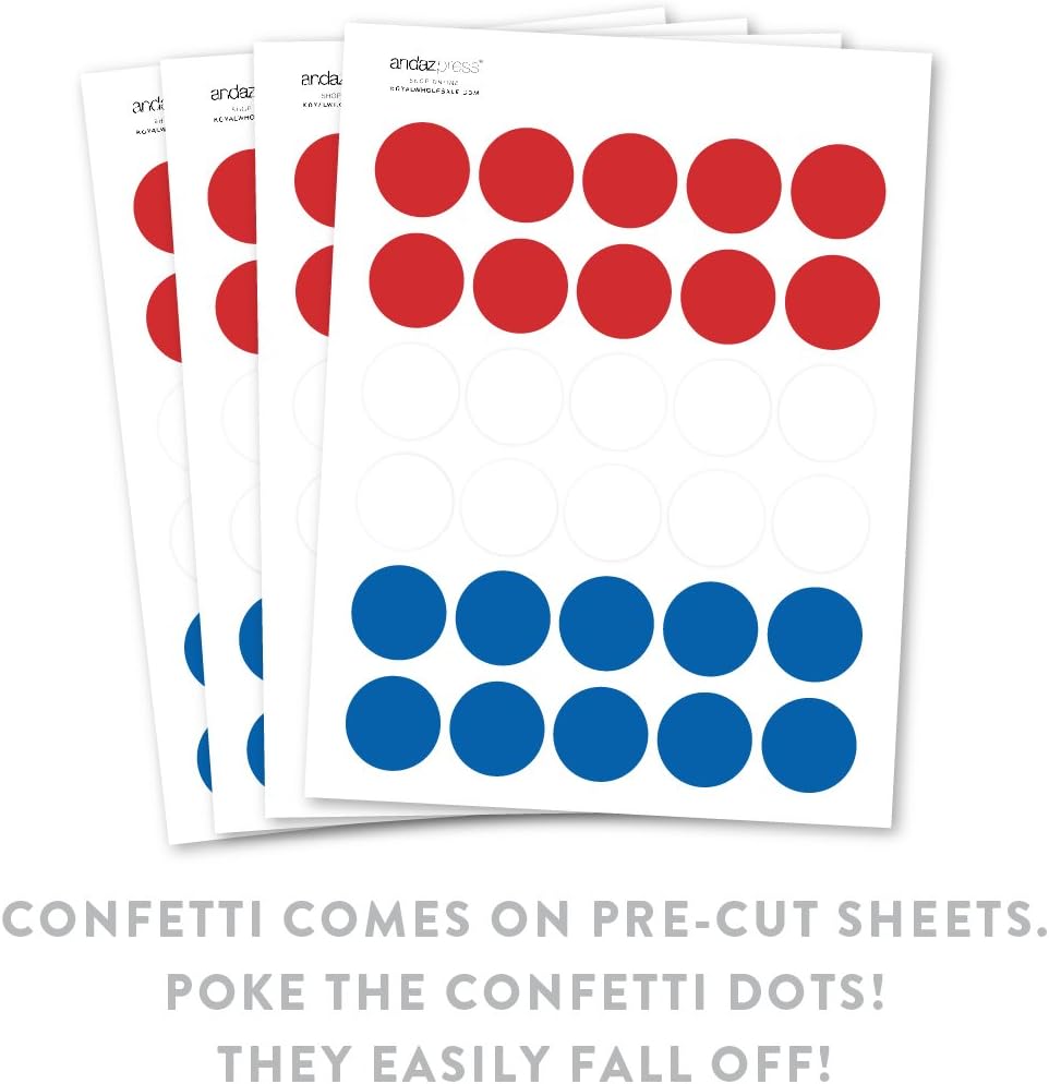 Andaz Press Large Confetti Party Table Decor, 1.5-inch Double-Sided, Red, White, Royal Blue, 180-Pack, 4th of July Theme Colored Supplies