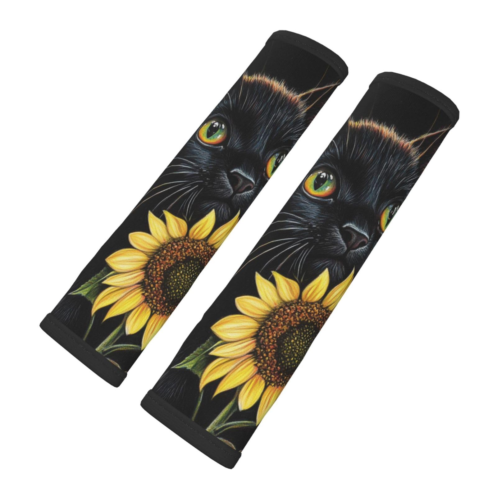 Black Cat and Sunflower Car Seat Belt Cover 2 Pack Seatbelt Strap Shoulder Pad Protector Universal Comfort for Car