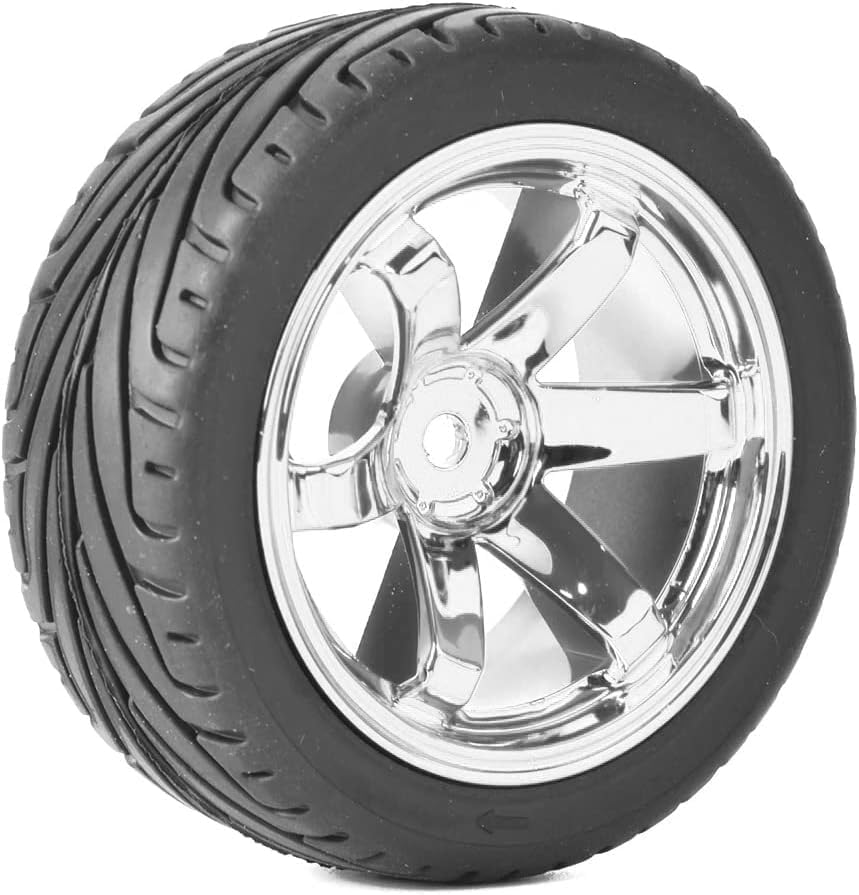 KINGCOO 4PCS 1:10 RC Car Tyre 65mm Rubber Tires and Plastic Wheel Rims for 1/10 On-Road Racing Touring Drift Car Spare Parts for HSP Tamiya HPI Kyosho (Silver) - Image 4