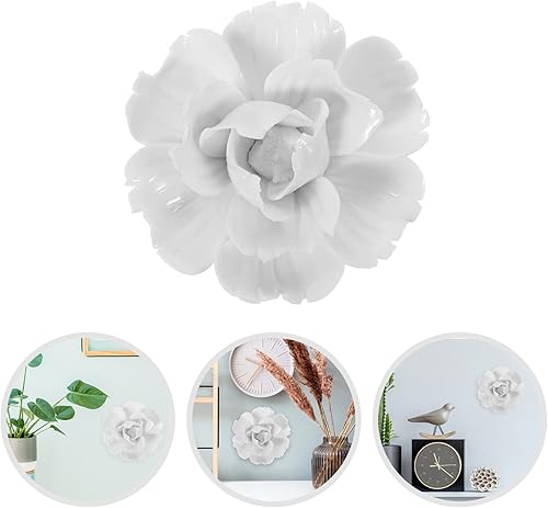 Miniatura 9 de VOSAREA 3 piezas de decoración de pared de flores de cerámica hechas a mano 3D colgando flores de porcelana arte de pared escultura de peonía de