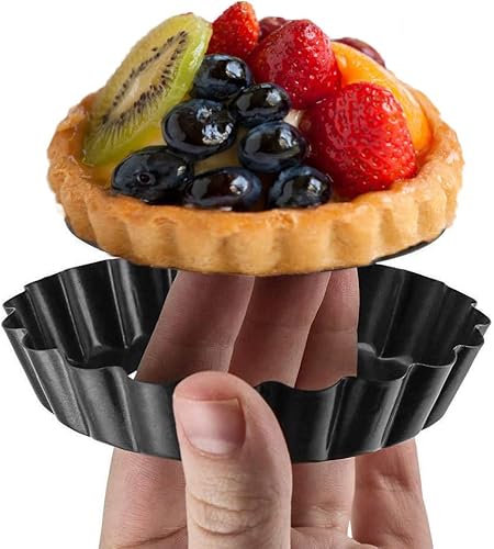 Miniatura 4 de 16 mini moldes para tartas extraíbles de 4 pulgadas, antiadherentes, bordes acanalados, moldes pequeños para hornear tartaletas, pasteles de mousse,