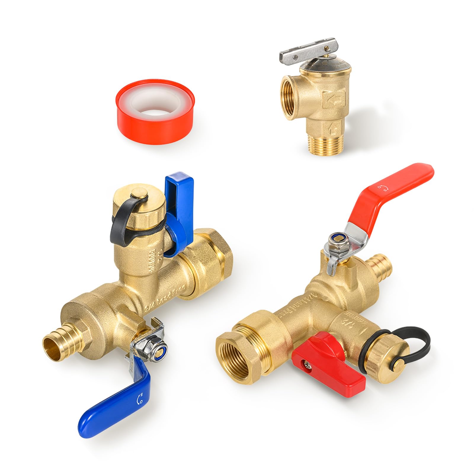 Kit de válvula de servicio de calentador de agua sin tanque FIP de 3/4 pulgadas F1807 EFIELD IPS de 3/4 pulgadas, con válvula de alivio de presión