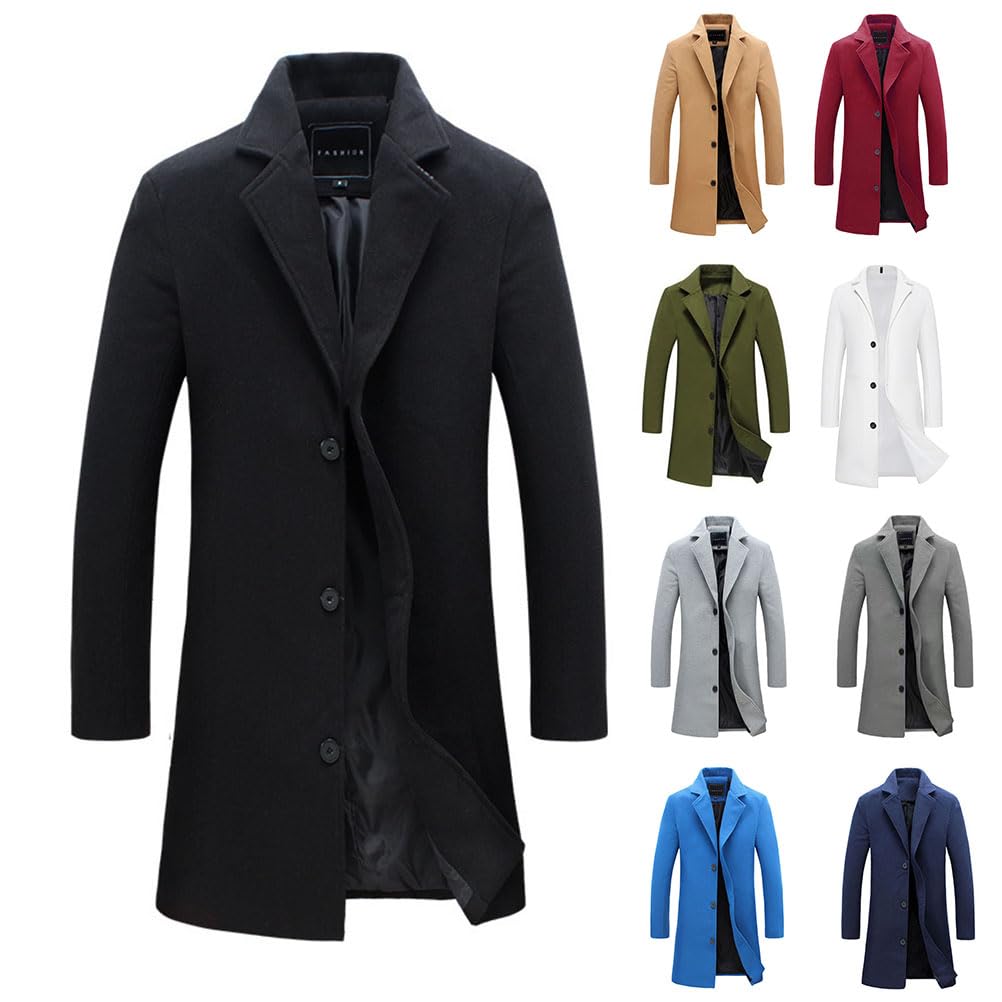 Wintermantel Herren Lang Wollmantel Übergangsmantel Trenchcoat Freizeit Mode Herbstmantel Slim Fit Mäntel Große Größen Bequeme Winterjacke Windbreaker Oversized