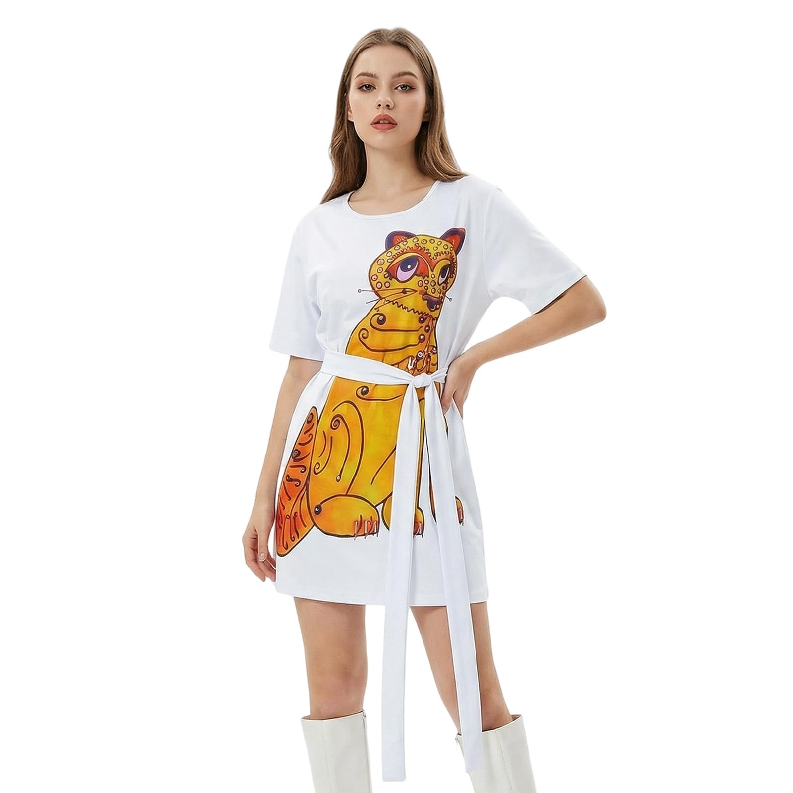 Aleshime ABBA Costume for Women, Agnetha & Anni-Frid Retro 70s Disco Outfit with Printed Dress/Top for ABBA Tribute Night, 70s Theme Party(Yellow,M)