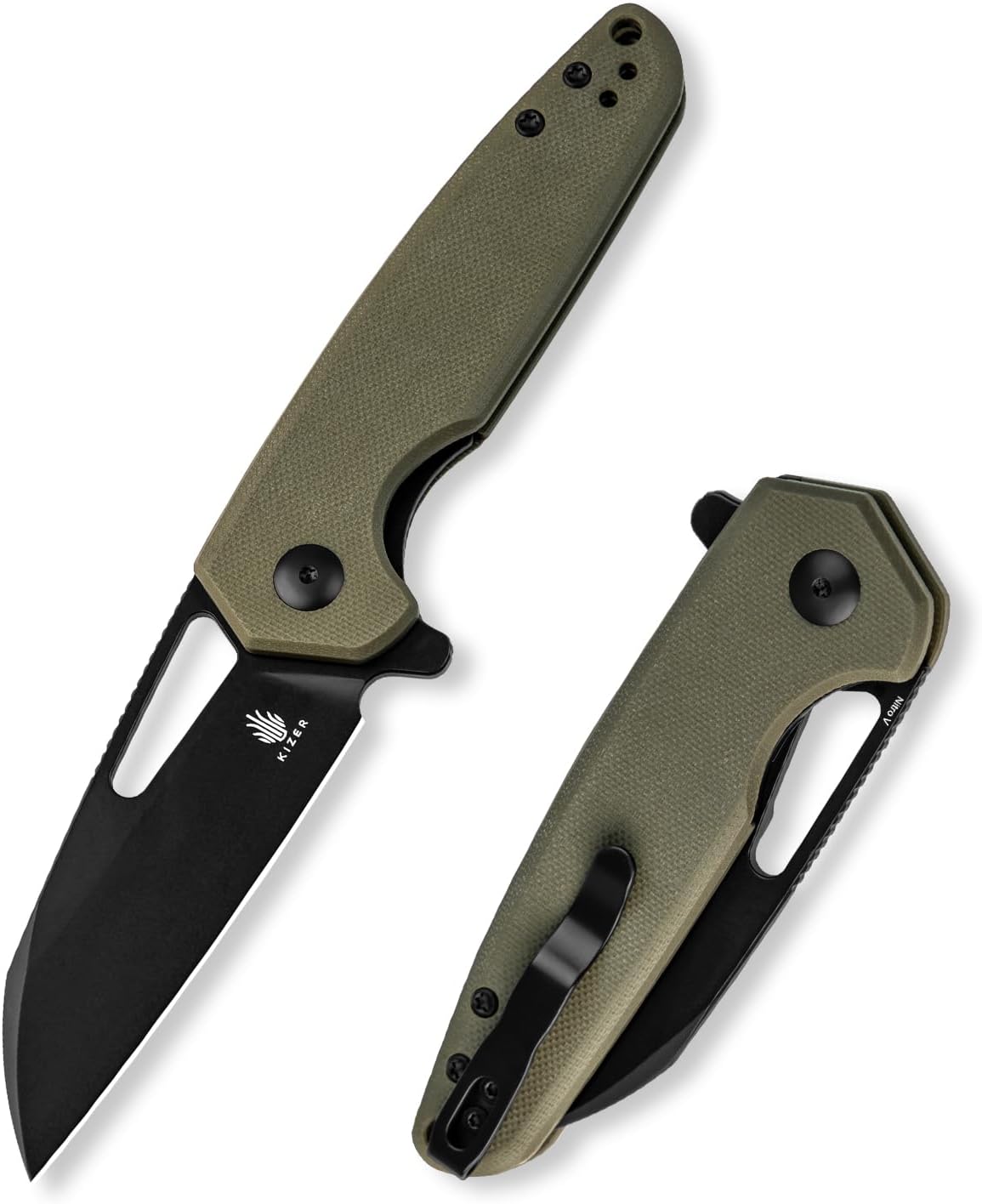 Kizer Helmet Folding Pocket Knife, 3.17" Sharp Nitro V Steel Blade Camping Knife for Men Women, G10 Green Handle Small EDC Hunting Hiking Knives, Liner Lock Flipper Knives for Outdoor, V3557M2
