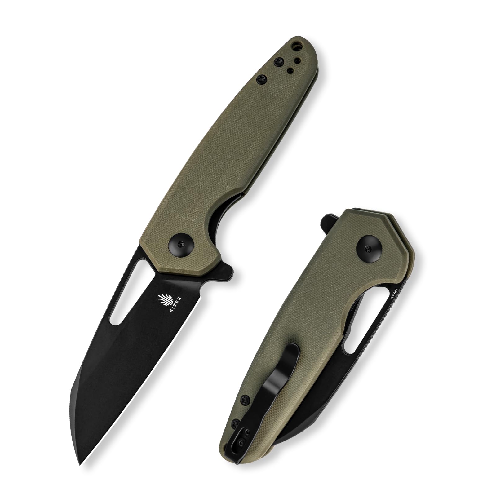 Kizer Helmet Folding Pocket Knife, 3.17" Sharp Nitro V Steel Blade Camping Knife for Men Women, G10 Green Handle Small EDC Hunting Hiking Knives, Liner Lock Flipper Knives for Outdoor, V3557M2