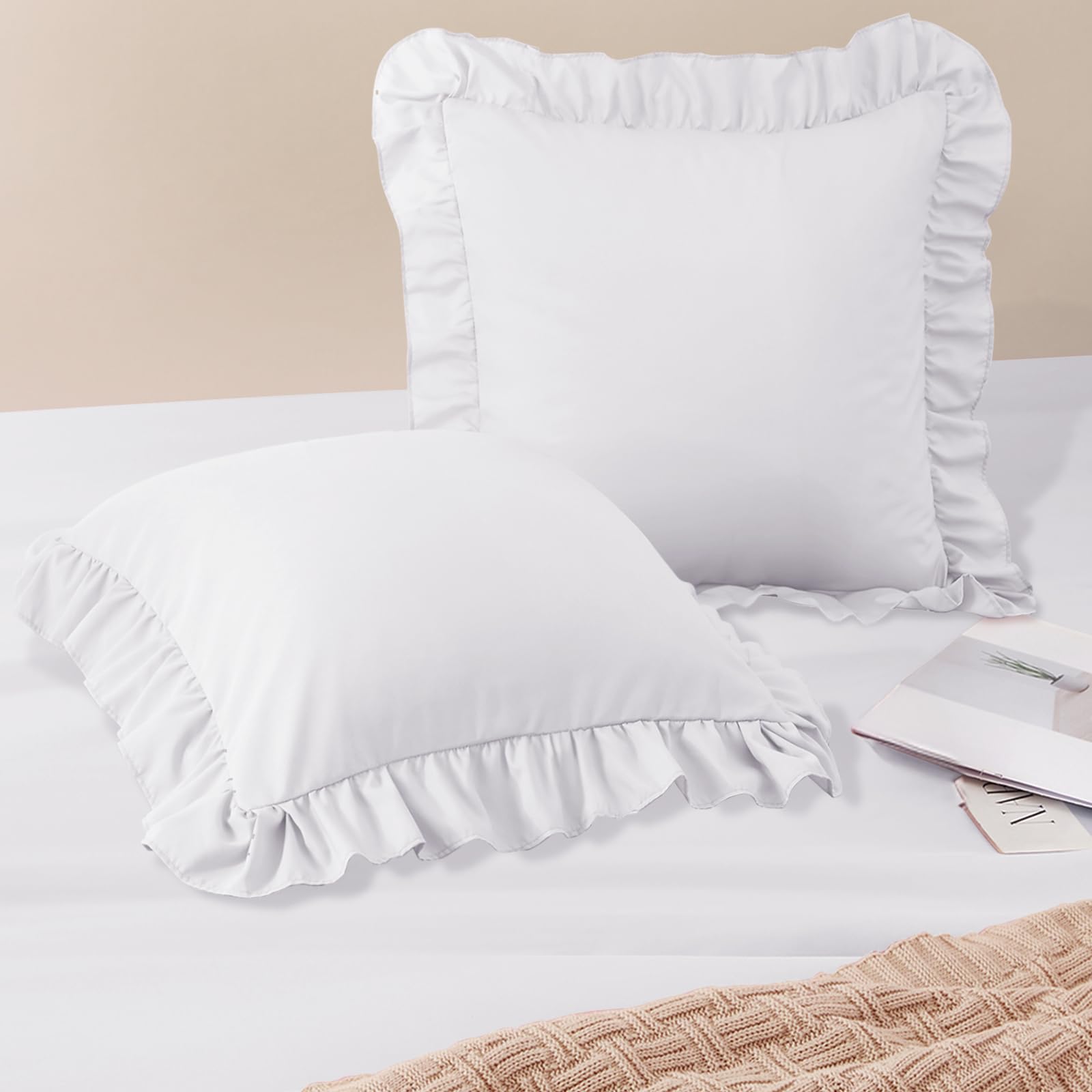 Photo 1 of ***DIRTY (BLACK DIRT STAIN)***Horbaunal 2 Pack White Ruffle Throw Pillow Covers 20" x 20" Ruffle Square Pillow Covers Ultra Soft Microfiber Ruffled Fringe Pillow Shams, Shabby Chic Pillowcases