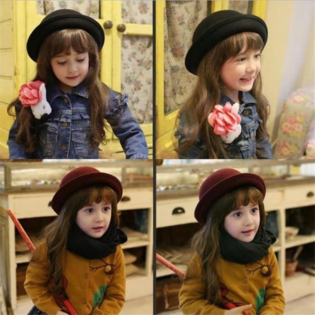 Chapeaux De Derby Ronds pour Enfants, Filles Et Garçons, Chapeau Seau Panama à Bord Retroussé, Feutre De Laine, Chapeaux Melon Ronds élégants, Tour De Tête 54cm