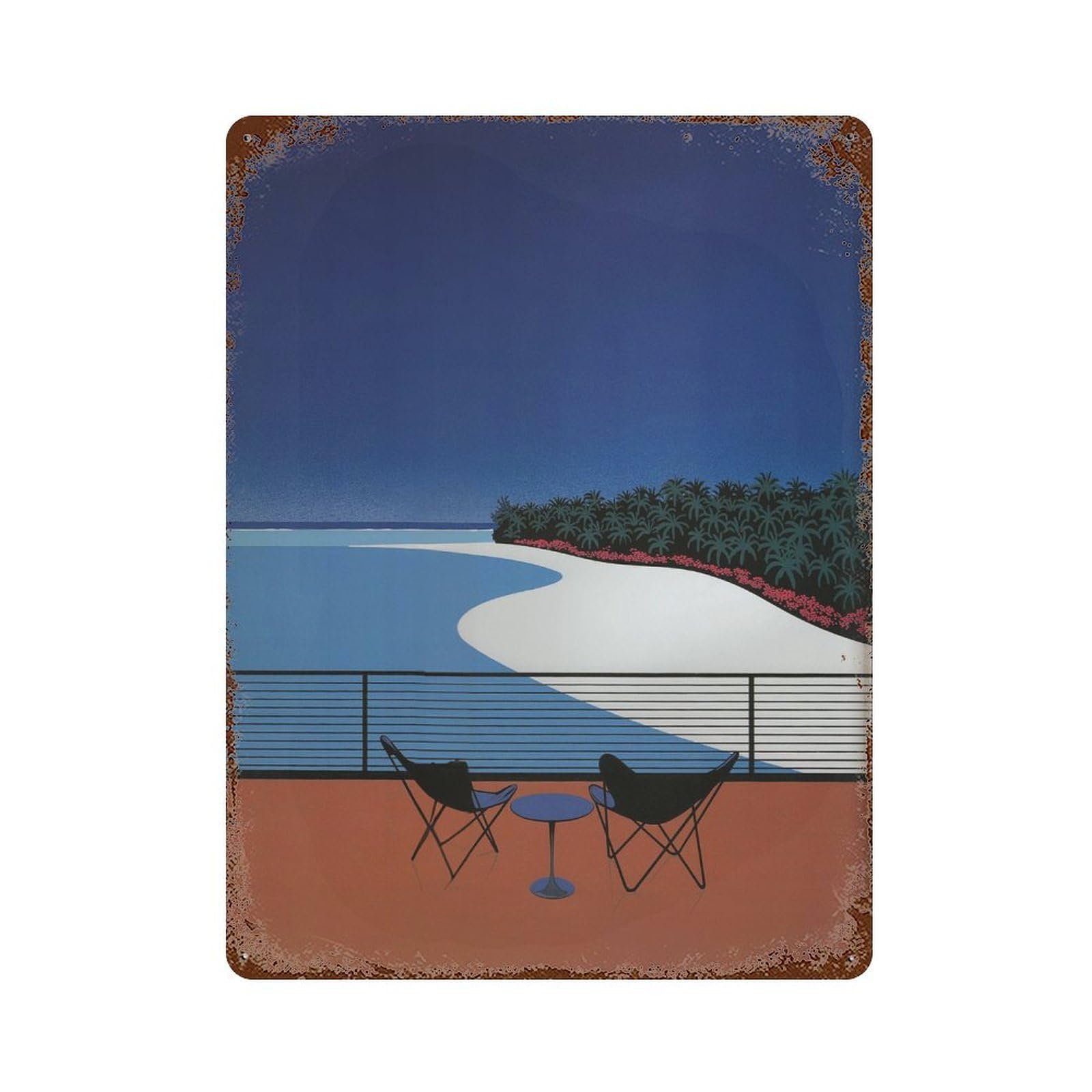 xiaoxiaoshen Coastal Sunset. Hiroshi Nagai Japanese City Pop Wall Decor Art Metal Tin Poster Modern Home Decor Art Home Bar Shop Decorations Vintage Sign 40x30cm