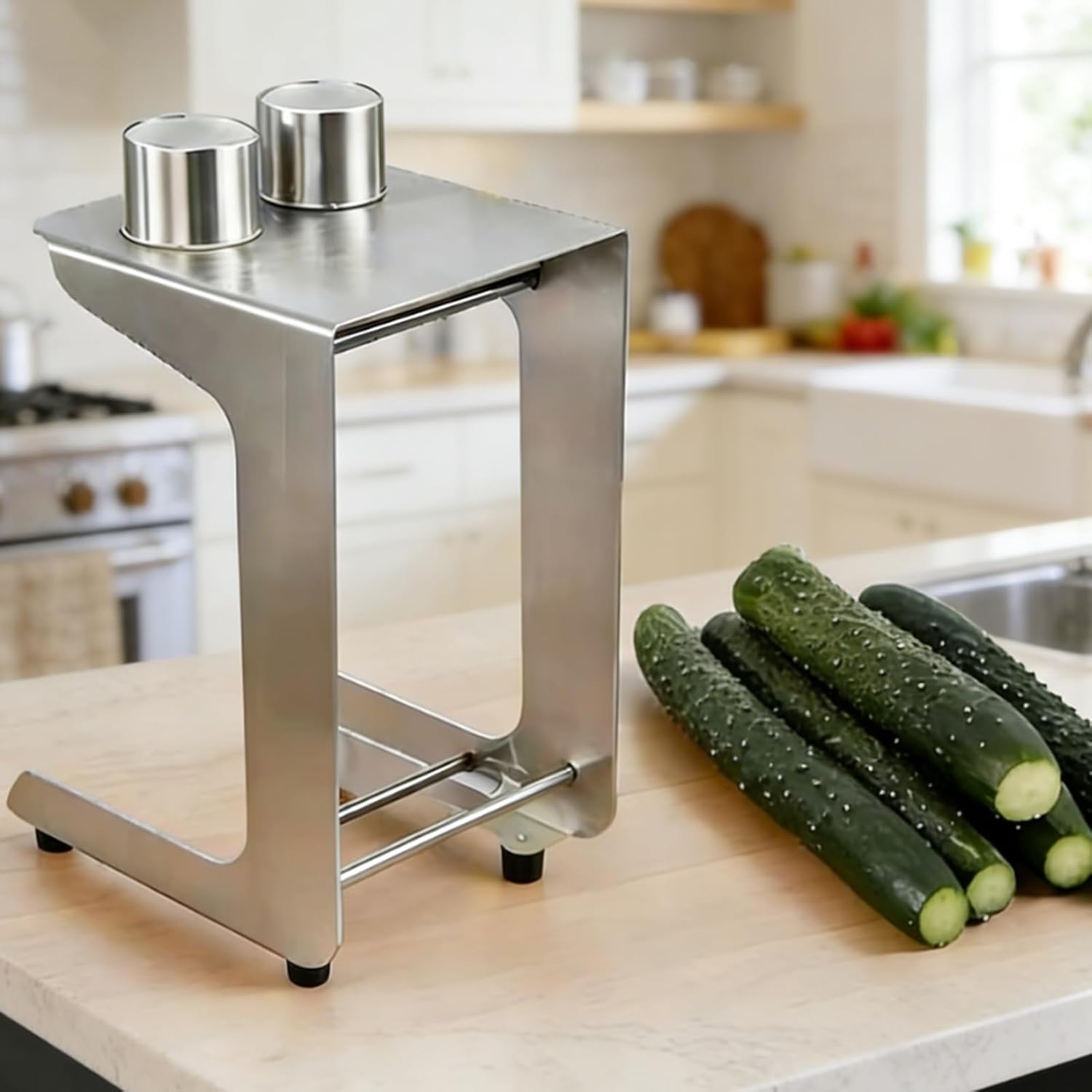 Cucumber Slicer,Stainless Steel Manual Vegetable Cutter with Core Remover,50mm Diameter,Multiple Blade Options 8/10/12,for Salad Making,Sushi,Meal Preparation 10-cut+12-cut