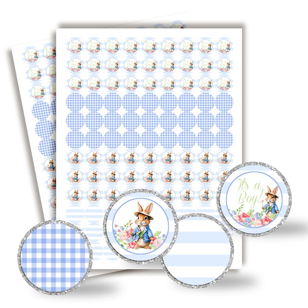 Autocollants ronds pour fête prénatale garçon motif lapin 1,9 cm