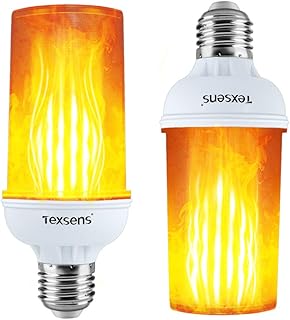 Texsens LED Flame Effect Light Bulbs - 4 Modes LED Flickering Fire Flame with Upside-Down Effect, Simulated Decorative Lights Vintage Flaming Lamp for Halloween/Christmas Decoration/Party/Bar- 2 Pack