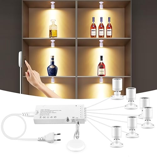 Cabinet Light LED Spotlights 6 Pack Dimmable Penetrative Touch-Sensitive Switch,
