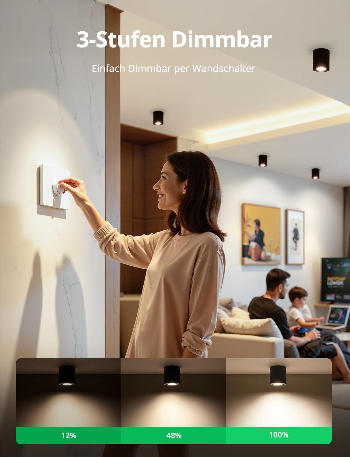 BOJIM 5,5 W LED Aufbauspots Schwarz 230V Aufbaustrahler Dimmbar 530LM Deckenspots Aufputz, Warmweiss Neutralweiss Kaltweiss Ø 80 × 83 mm IP44 für Aussenbereich Bad 4 Stück