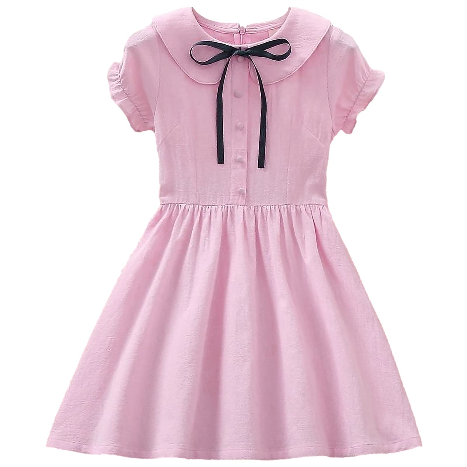 amropi Vestido para Niñas Algodón Manga Corta Corbata de moño Princesa Casual Vestidos 3-10 años